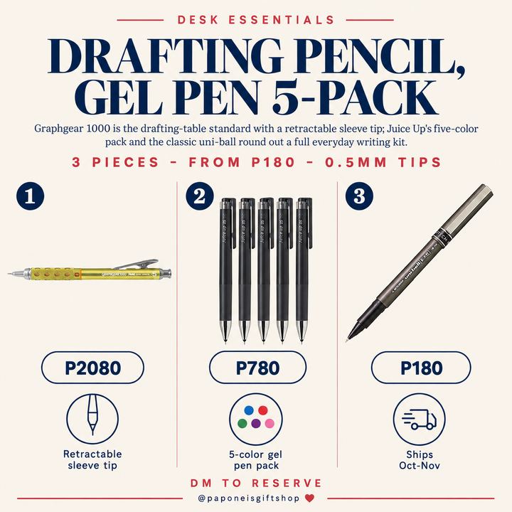 Drafting Pencil, Gel Pen 5-Pack